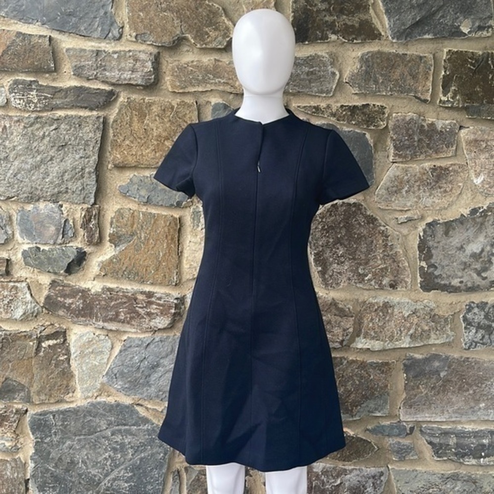 Theory split front wool blend tweed dress in navy size 2